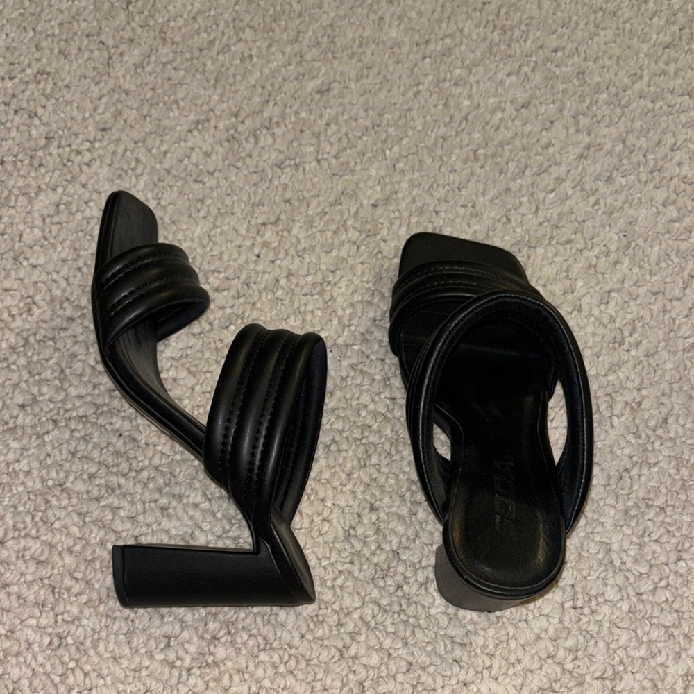 Soda Black Heeled Mules